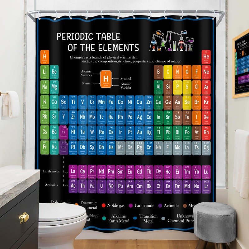 Riyidecor Periodic Table of Elements Shower Curtain Colorful Science Technology Kids Chemical School Student Waterproof Fabric Polyester Bathroom Decor Set 72x72 Inch 12 Pack Plastic Hooks - Image 4